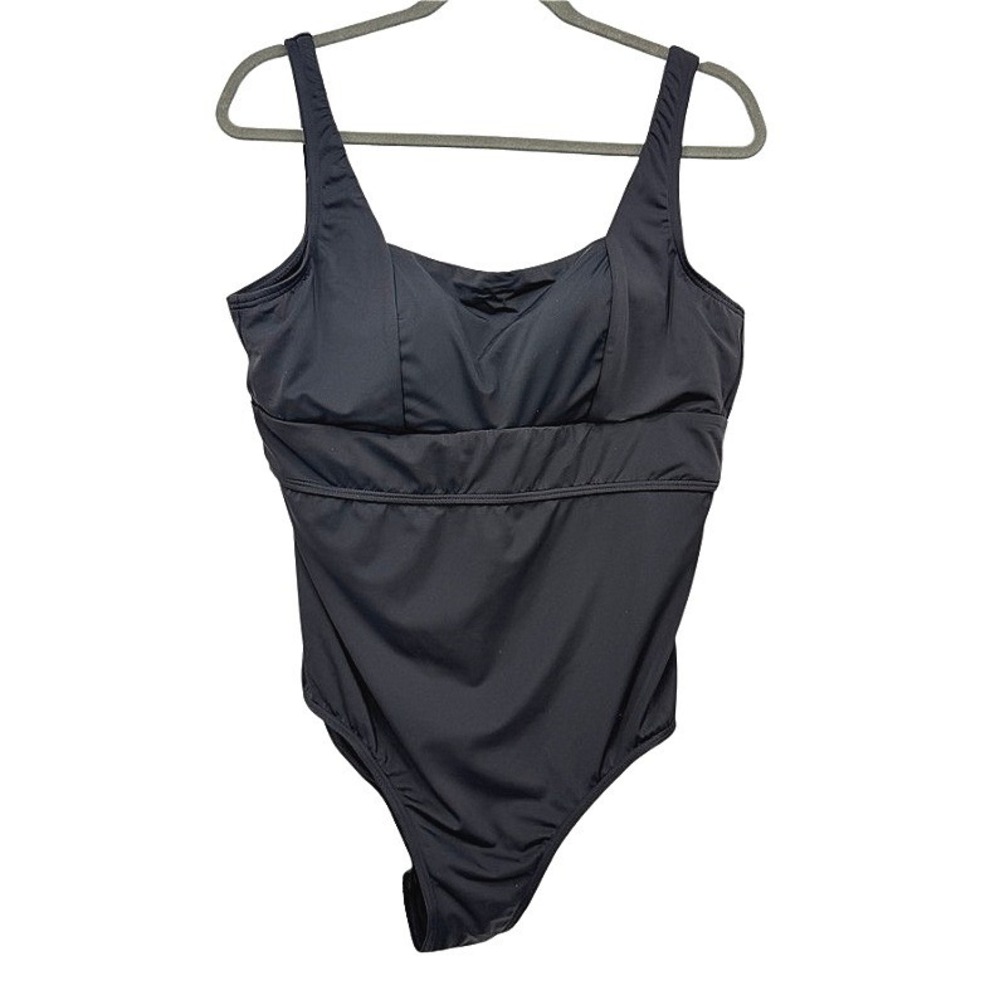 Lands End Swimsuit One Piece Black Tie Back Classic Minimalist Beachwear Size 16